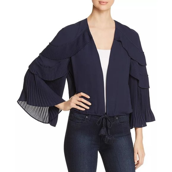 Kobi Halperin Jackets & Blazers - Kobi Halperin Carissa Pleated Ruffle-Sleeve Jacket Navy Size Small
